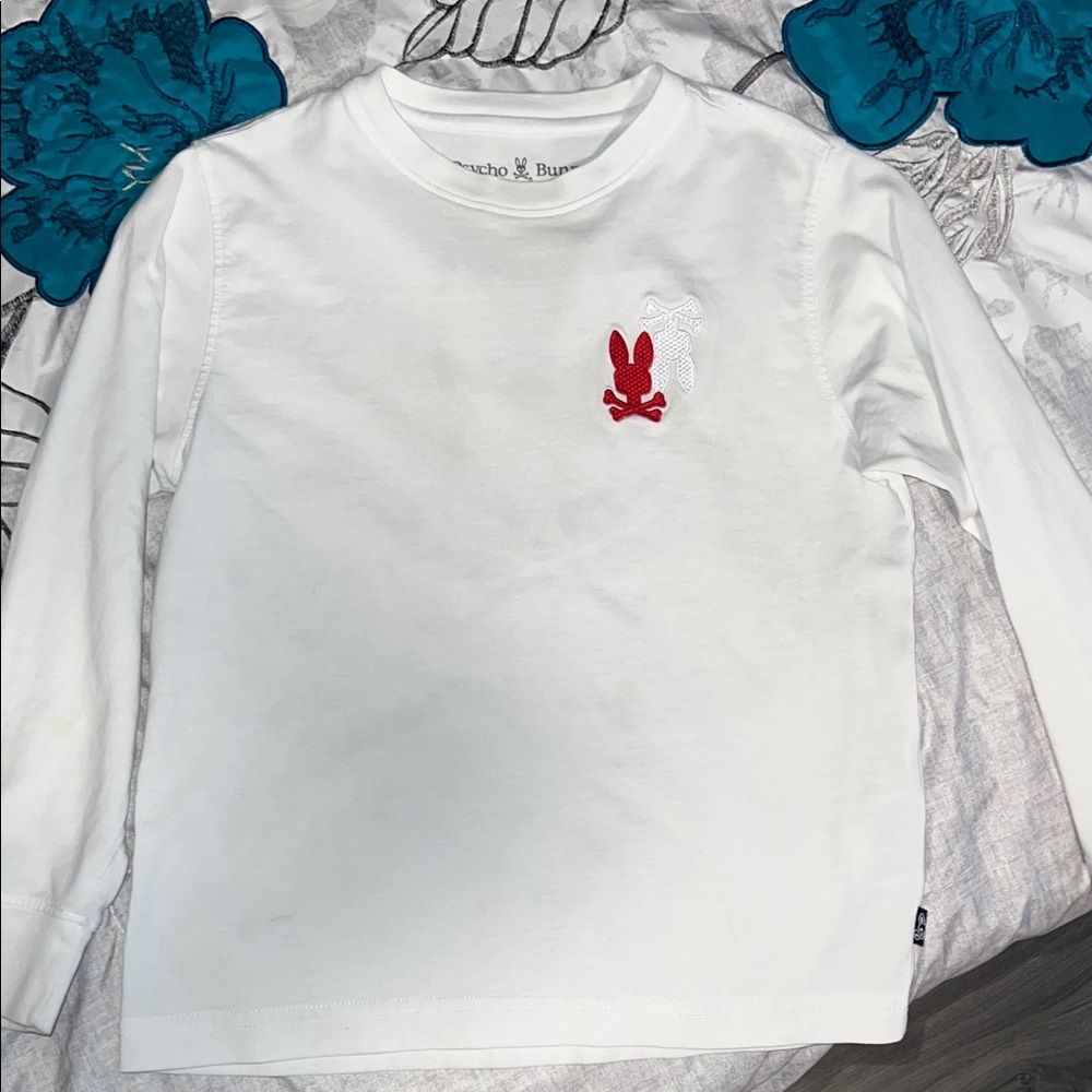 Psycho Bunny White Long Sleeve Tee with Red Logo